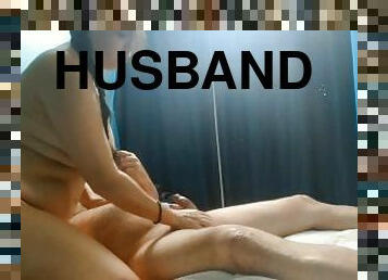 bbw giving husband handjob