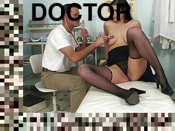 Handsome doctor seduces a stunning brunette for a shag