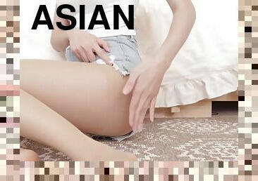 asiatisk, storatuttar, masturbation, avsugning, ensam
