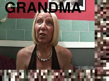 Saucy blonde grandma Lorraine enjoys pleasuring her wet cunt