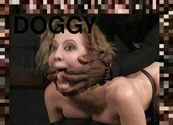 Tattooed slave feasted doggystyle in threesome BDSM