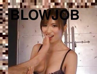 Saki Ayano gives a blowjob and a rimjob and plays with the cum