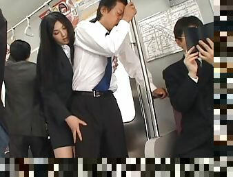 Naughty Saori Hara pleases a guy in the subway