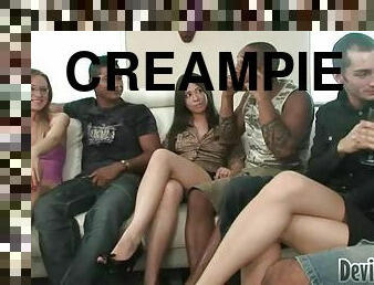 Hot interracial orgy ends up with lots of creampies