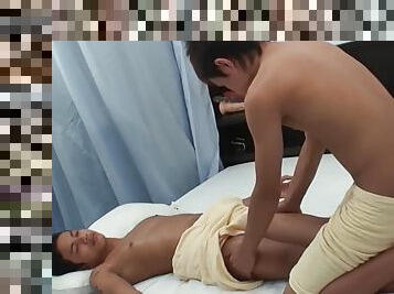 Pee loving Asian twink fucked by his boyfriends cock after a massage