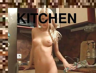 Sexy Blonde Babe Takes Off Her Clothes and Shows Off in the Kitchen