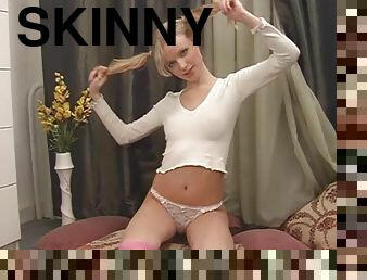 Cute Skinny Blonde Teen Masturbating with Her Socks On