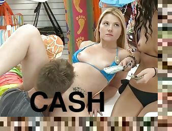 Tight blonde in a bikini convinced get fucked for cash