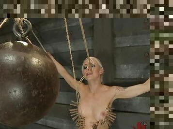 Tit Pumping And Clothespins Torture For Blonde in BDSM Clip