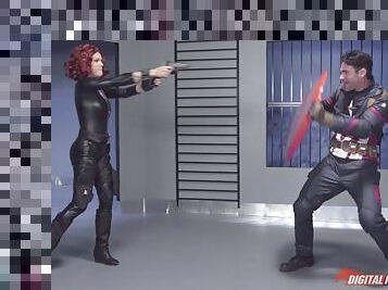 Superhero parody where Black Widow fucks Captain America