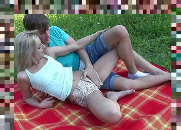 While out on a picnic this couple fucks on their blanket