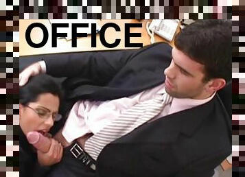 The new girl in the office blows then rides her boss's cock