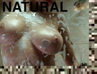 kąpiel, duże-cycki, naturalne, prysznic, solo, erotyczne