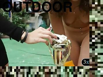Two girls goes naked and do outdoor activities for cash