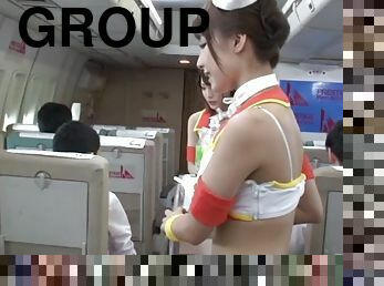 Slutty flight attendants let the passengers fuck them on a flight