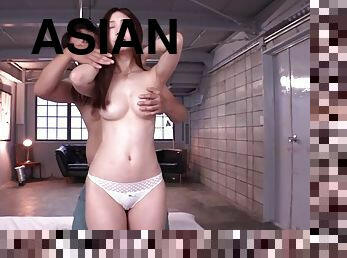 Beautiful Asian senorita has her pretty face splattered with cum