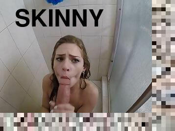 Teen sucking cock babe gets drilled in the shower