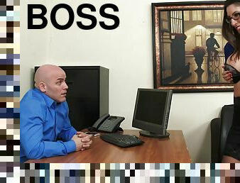 Boss and a big tits slut have aggressive sex on his desk