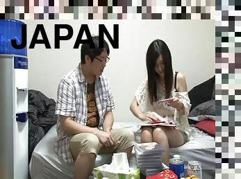In her dorm a nerdy, but hot Japanese coed fucks an older guy