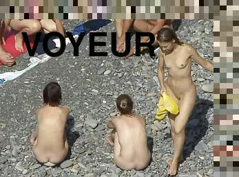 nudist, zunaj, camera, plaža, potovanje, umazano, skrite