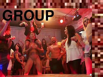 Delectable cowgirls go wild in a raging group sex shoot in the club