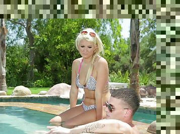 She meets a guy at the pool and has fun with his big cock