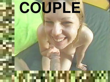 Blonde cutie enjoys a stiff cock in her dirty mouth