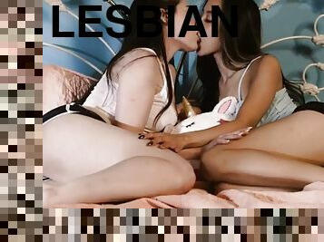 Brunette lesbians Alexia Anders and Lily Lou 69 lick each others pussies
