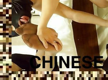 Chinese mistress pantyhose footjob trampling cumshot