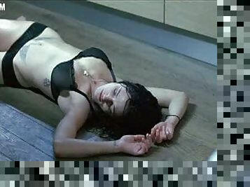 Sensual Asia Argento Wearing a See-Through Bra and Tight Black Panties