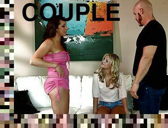 A married couple bring a teen babe home for a threesome