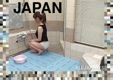 A Japanese couple ends up fucking on the floor of the bathroom