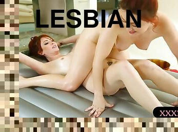 lesbienne, massage, rousse