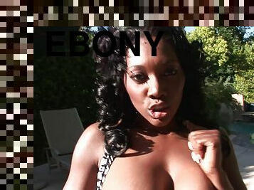 Beautiful ebony porn hottie Nyomi Banxxx plays with huge dicks in hot blowjob