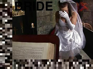 Tanya Cox, wearing a wedding dress, enjoys ardent doggystyle sex