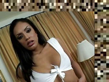 Latina porn star in panties takes cum in mouth after her pussy bonked hardcore