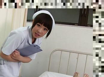 Delightful Japanese nurse riding a cock after giving a blowjob