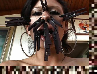 Horny BDSM Pornstar Gets Face Clamped And Dildo Ducked In Torture Film