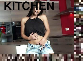 Fleshly Solo Model Showcasing Her Pussy In The Kitchen