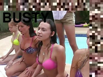 Busty college teens hazed and pussylicked