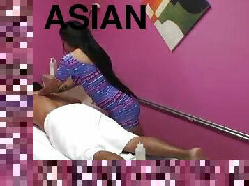 Romantic Asian cowgirl oiling her dude then delivers an arousing massage before getting smashed hardcore