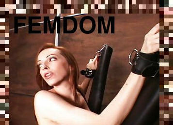 Nasty model tease her fellow in bondage with vibrator in BDSM action