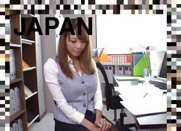 Japanese office girl gives a blowjob and a footjob