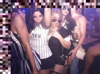 Dainty amateur in sexy panties and socks with a hot ass dancing seductively at a club as she caresses her tits