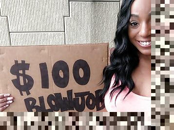 Ebony doll sucks and fucks for proper cash