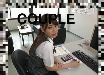 asiatique, bureau-office, collants, ejaculation-sur-le-corps, hardcore, japonais, couple, hirondelle, point-de-vue, ejaculation