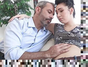 Supreme hard sex with stepdaddy after he sucks her tits