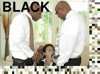 Black hunks are keen to share this fine Asian slut the hard way