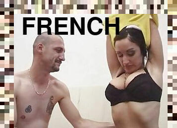 Dark haired French MILF gets fucked hard by two friends