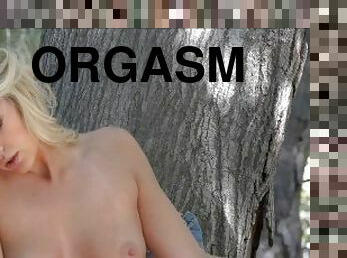 Hot 19 Year Old Blonde Model Strips NAked And Fingers Her Pussy Under A Tree
